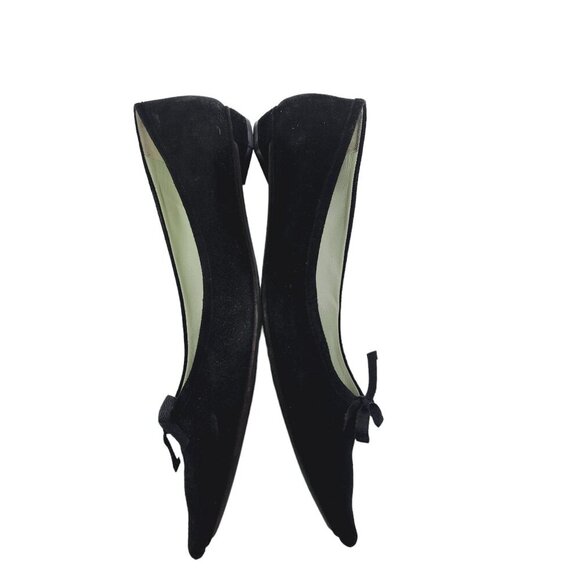 Prada Suede Bow Flats Shoes Women's Size 38.5 Black US 8.5 Slip On Fairy Goth - Picture 7 of 13